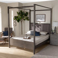 Grey Fabric Upholstered Queen Size Platform Canopy Bed D5661