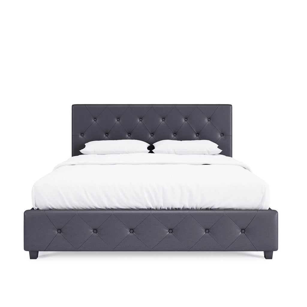 Queen Gray Faux Leather Upholstered Platform Bed N277059