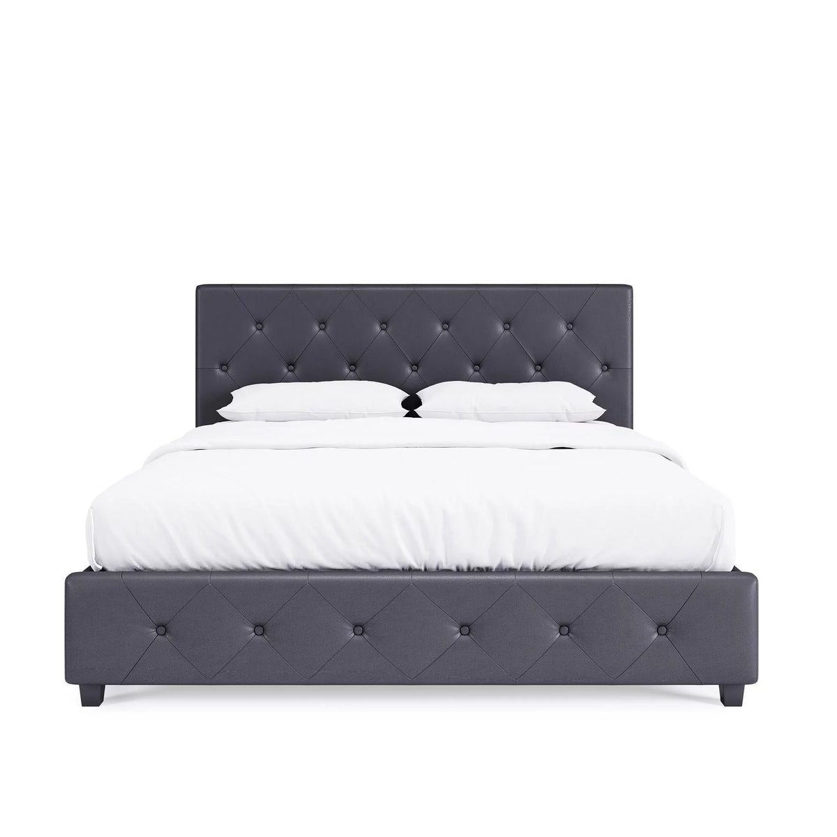 Queen Gray Faux Leather Upholstered Platform Bed N277059