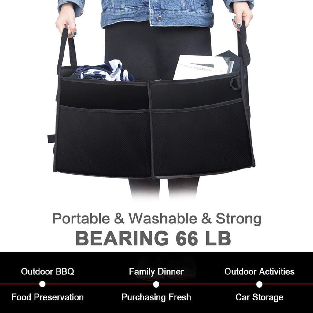 Black Collapsible Car Trunk Organizer with Insulation Cooler Bag T2114