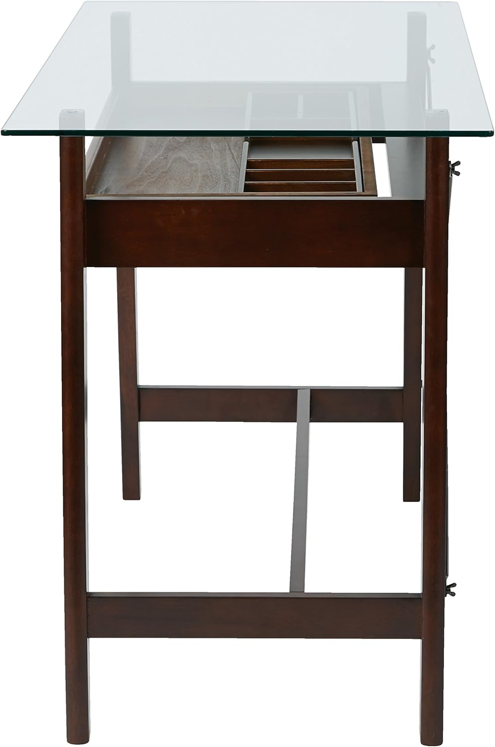42-Inch Solid Wood Computer Desk with Tempered Glass Top, Espresso Finish N428099