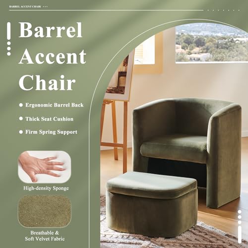 Green Velvet Accent Chair with Storage Ottoman J8980