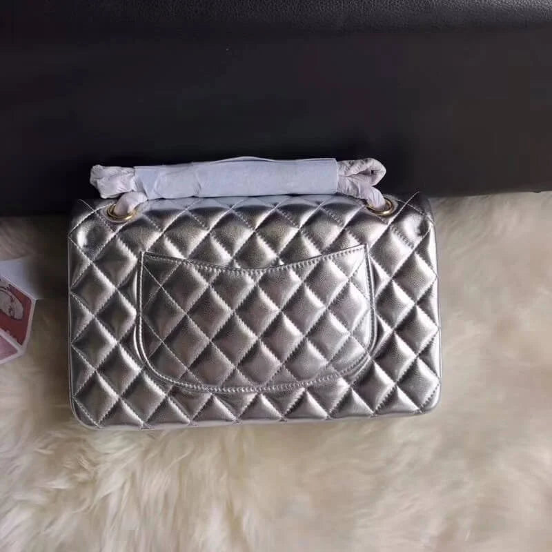 Silver Medium Size Lambskin Leather Flap Bag X95052