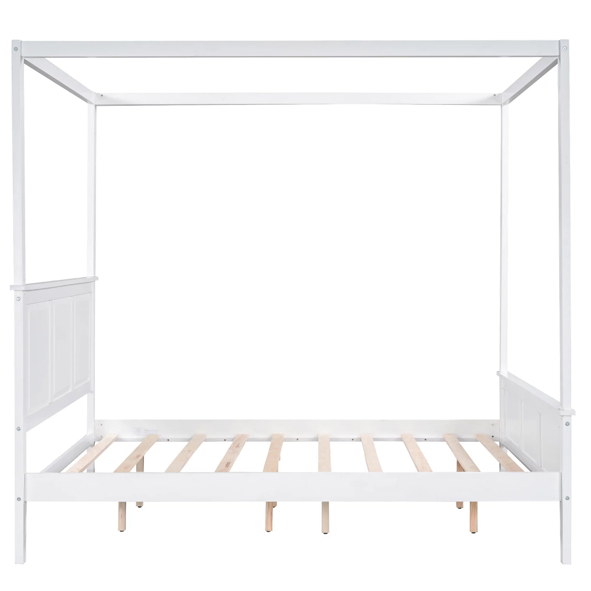 White Wood Queen Size Canopy Platform Bed E94326