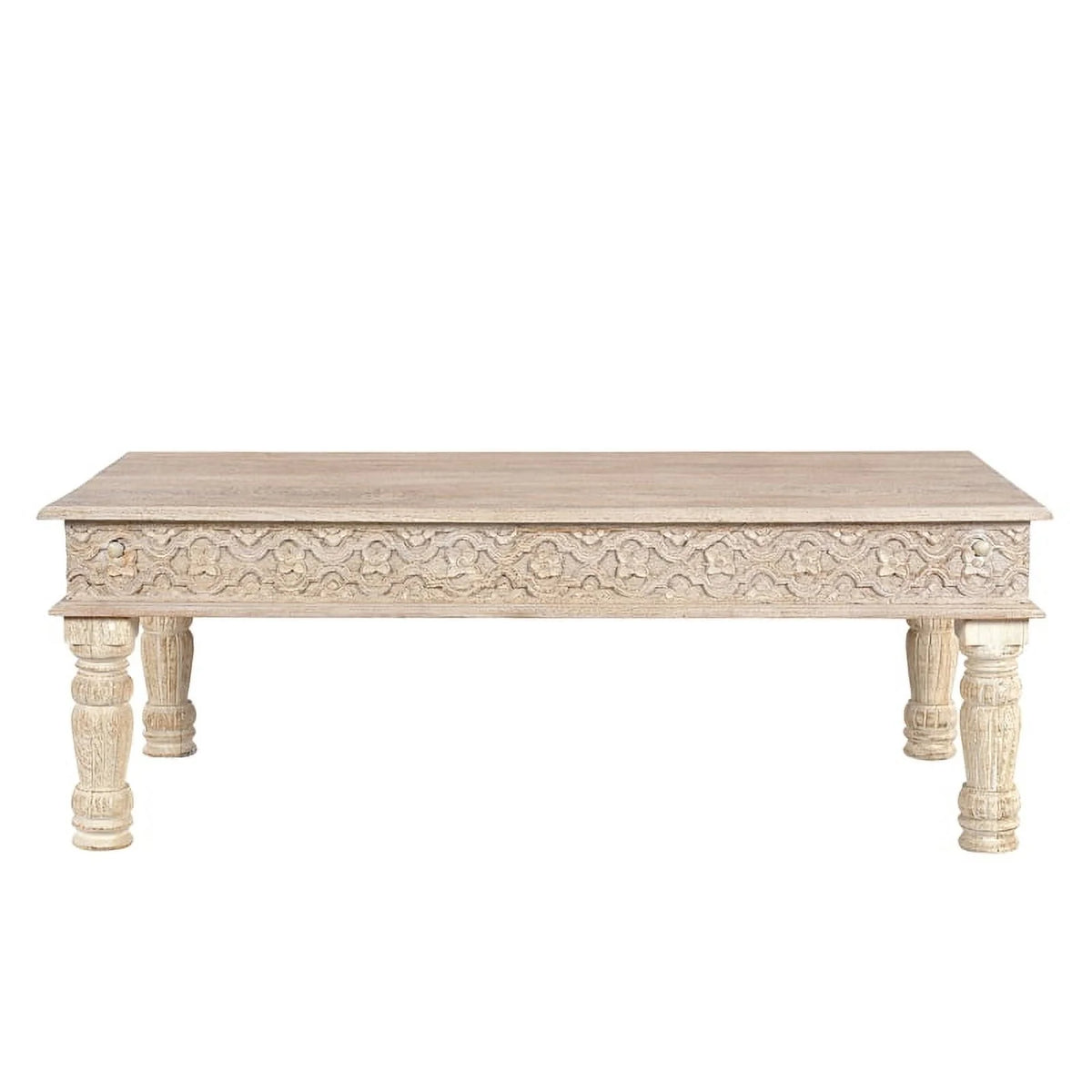 Carved Solid Wood Coffee Table in White U823931