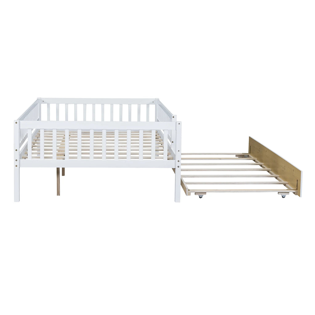 White Full Wood Daybed Frame with Trundle V58900