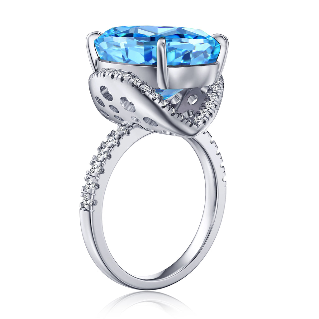 Blue Aquamarine Oval Cut Engagement Ring 925 Sterling Silver I6204