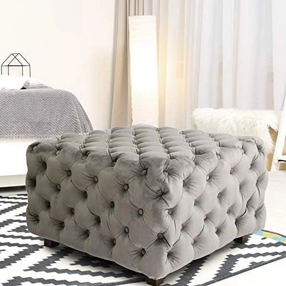 Gray Velvet Square Ottoman R26431