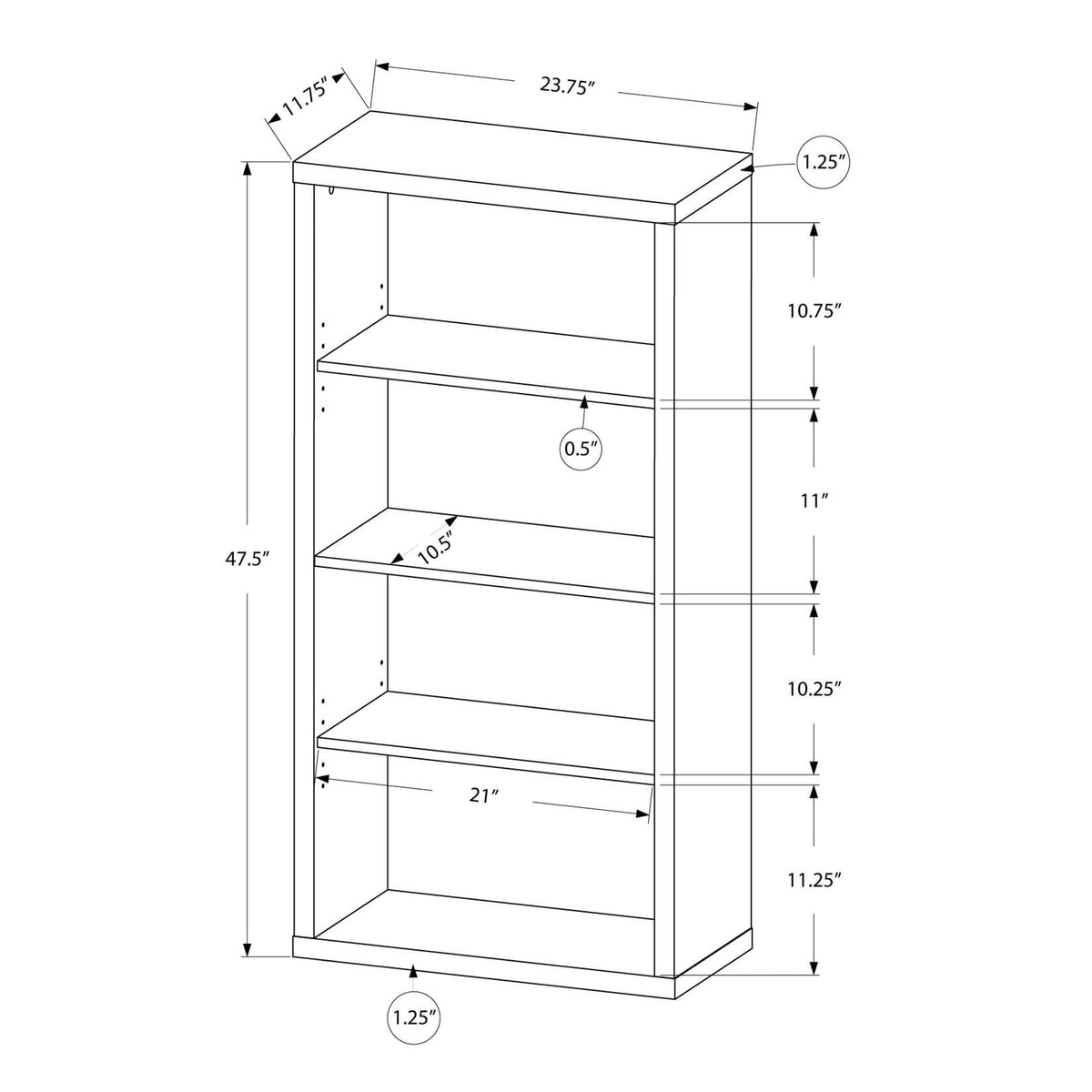 Grey Reclaimed Wood-Look Bookcase with Adjustable Shelves E596014
