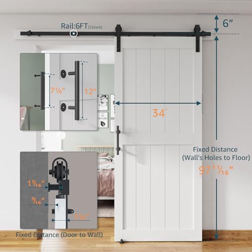 48''x84'' White H-Frame Sliding Barn Door with Hardware Kit E38722