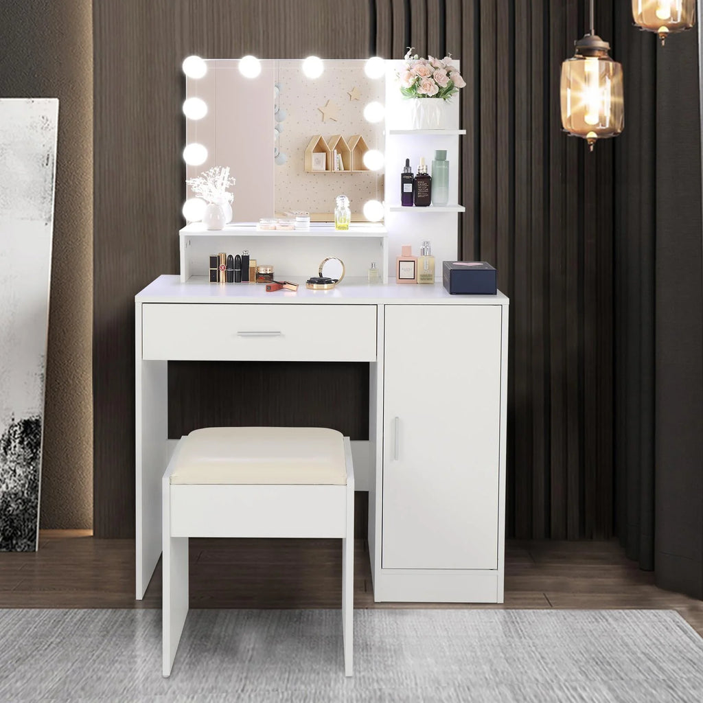 Black Vanity Set with Lighted Mirror and Stool D788