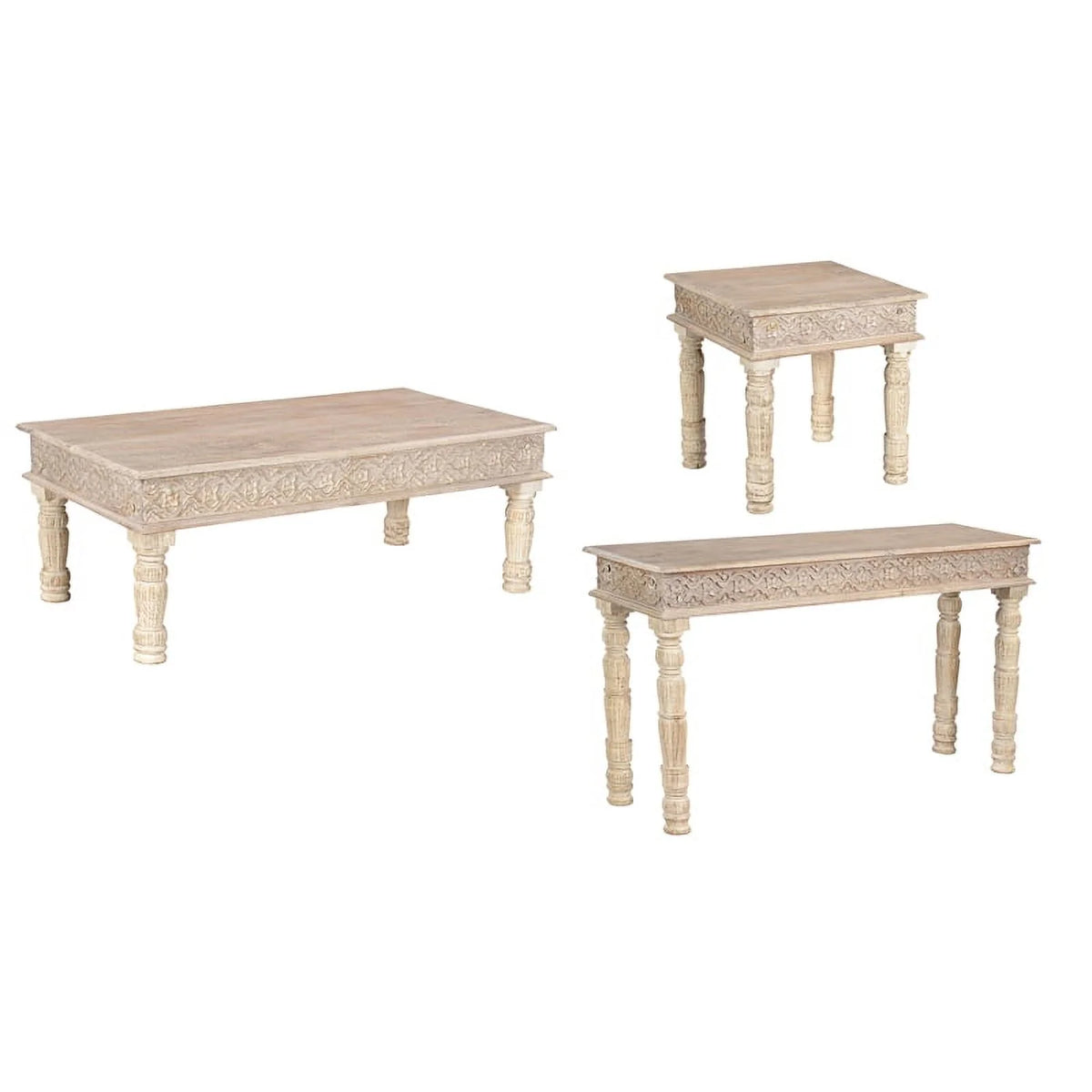 Carved Solid Wood Coffee Table in White U823931