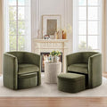 Green Velvet Accent Chair with Storage Ottoman J8980