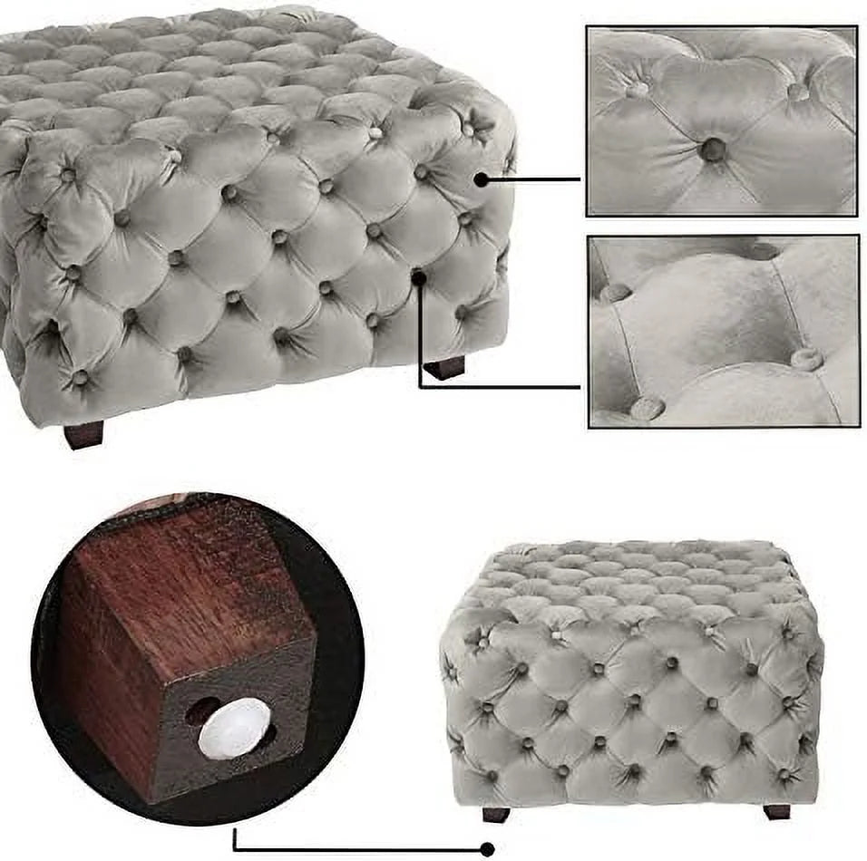 Gray Velvet Square Ottoman R26431