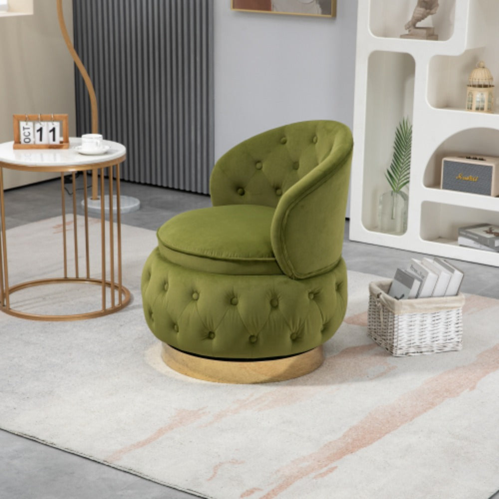 Olive Green Velvet Swivel Barrel Accent Chair V9406