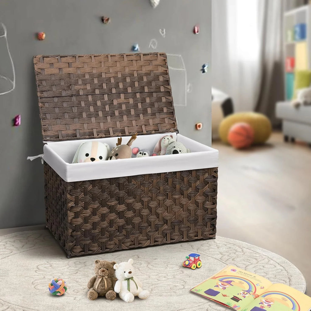 Brown Woven Storage Basket with Lid, 27.7 Gallon W3974