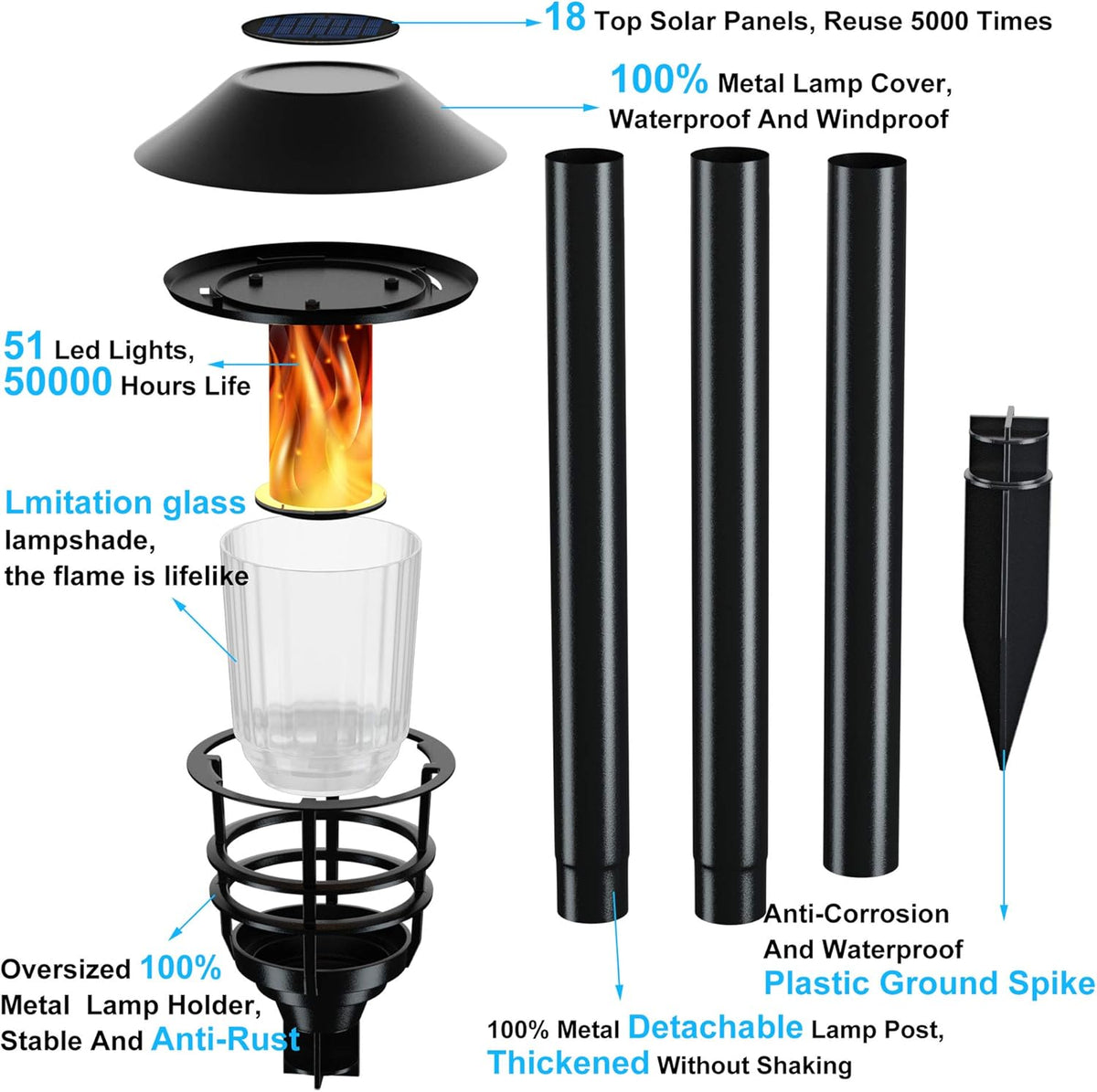 Waterproof LED Metal Solar Pathway Lights 4 Pack E849522