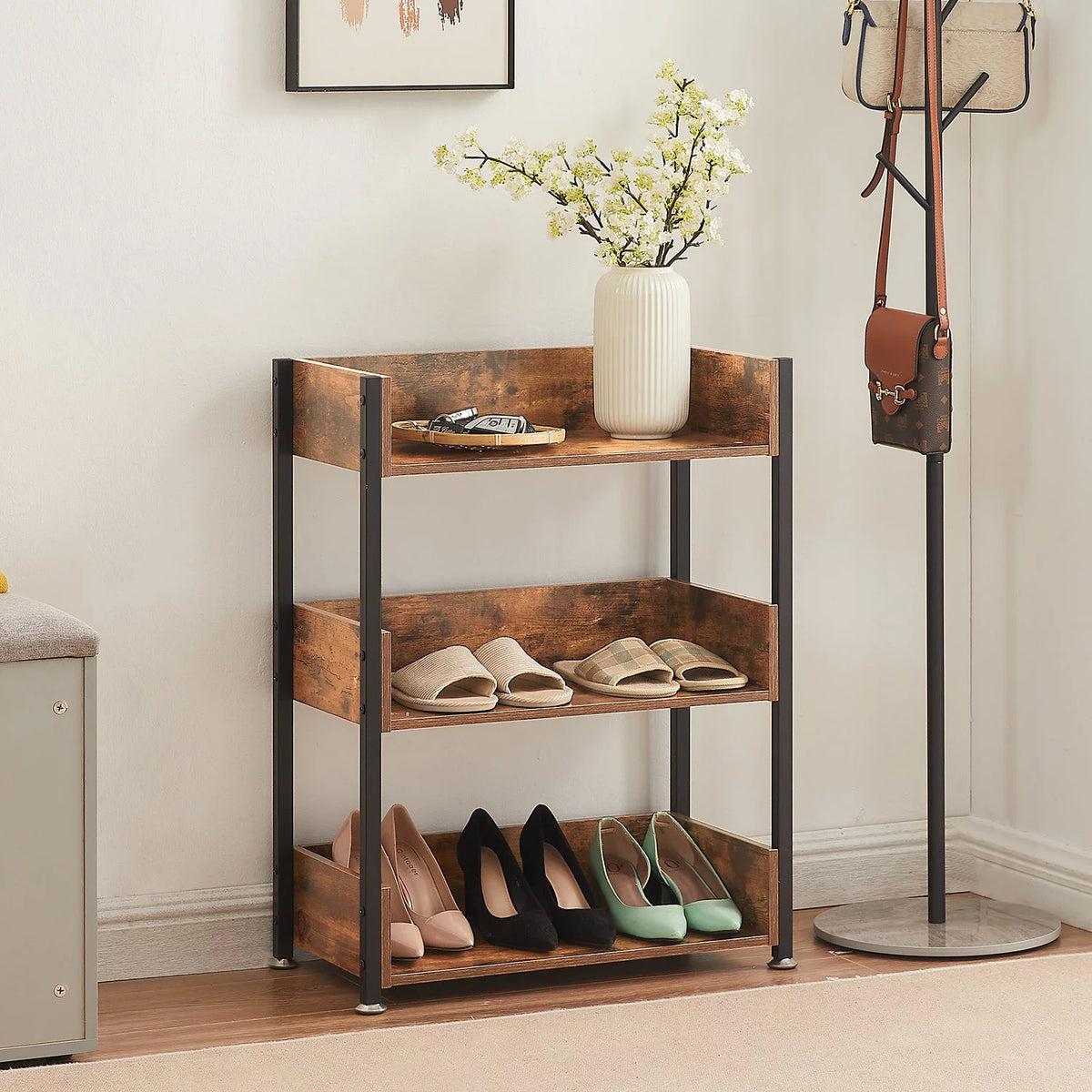 3-Tier Wooden Bookcase with Storage Shelves Z449291
