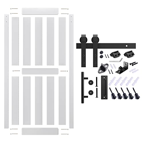 48''x84'' White H-Frame Sliding Barn Door with Hardware Kit E38722