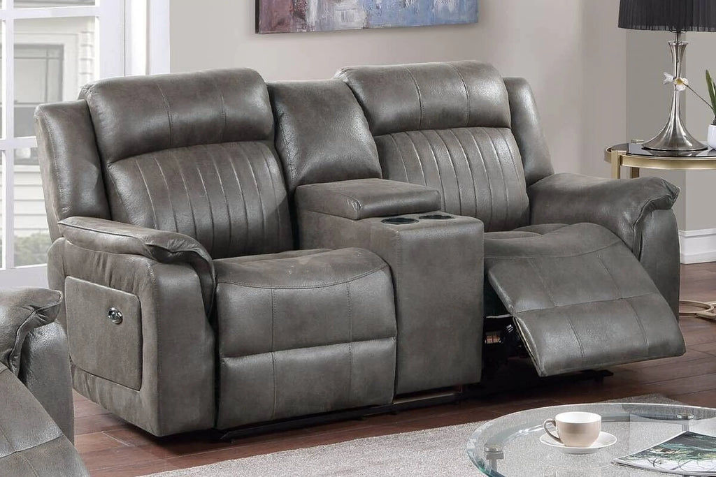 Slate Blue Leatherette Power Motion Reclining Sofa Set D79278