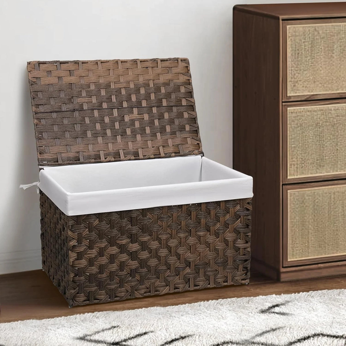 Brown Woven Storage Basket with Lid, 27.7 Gallon W3974