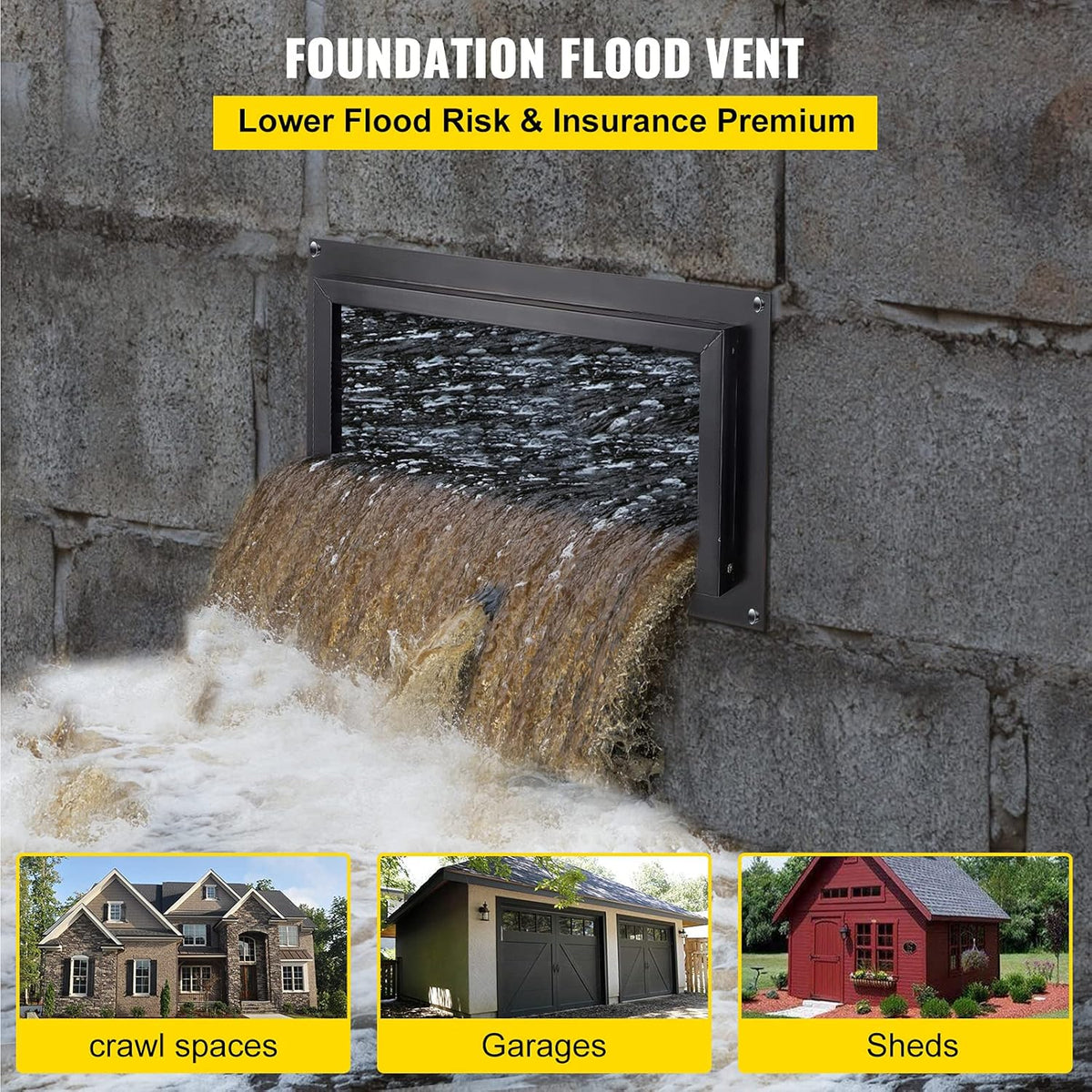 Black 8" x 16" Wall Mounted Flood Vent U701573