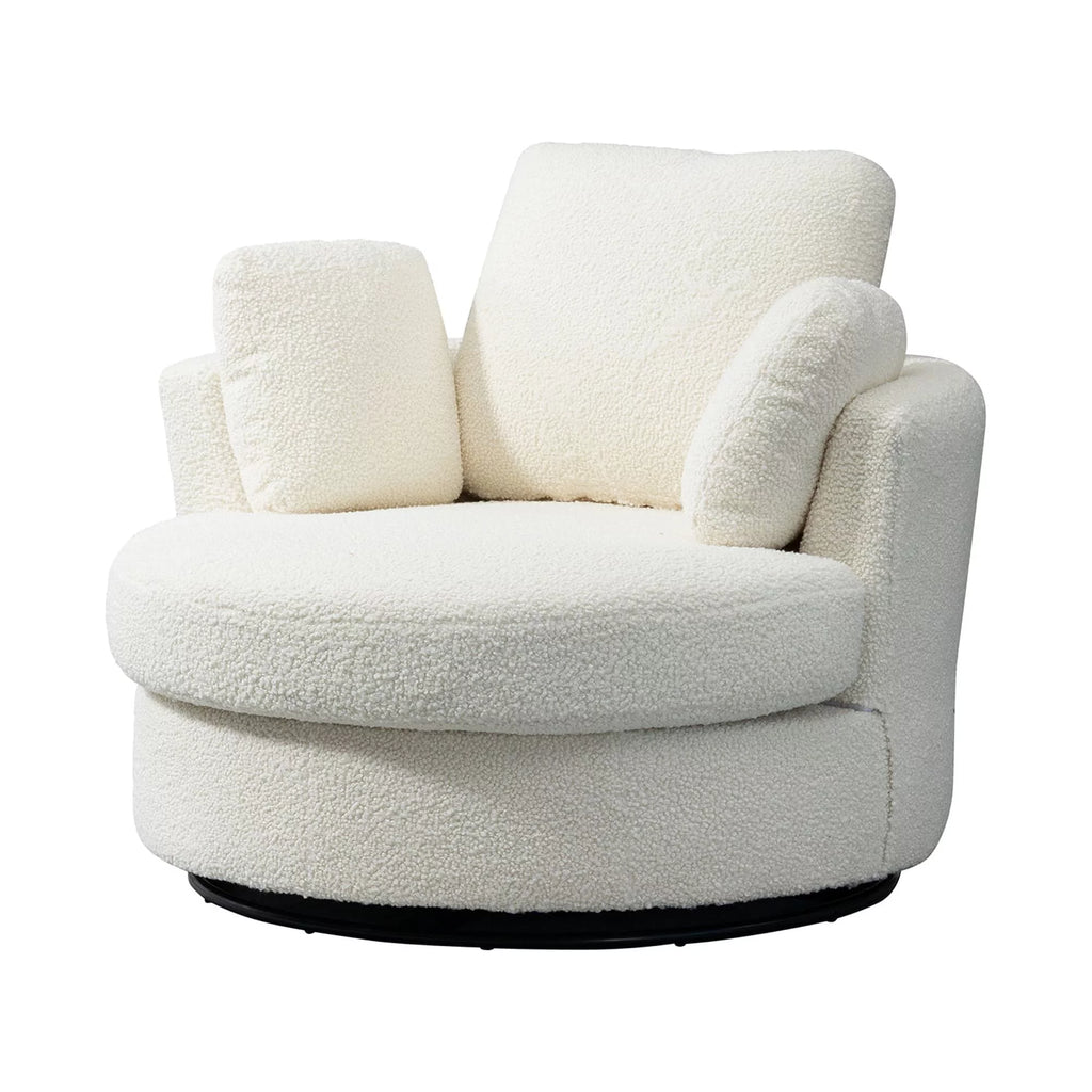 Ivory Boucle Oversized Swivel Accent Barrel Chair U627