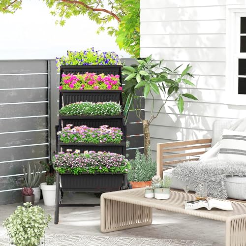 5-Tier Elevated Garden Bed with 5 Planter Boxes (Black) O973495