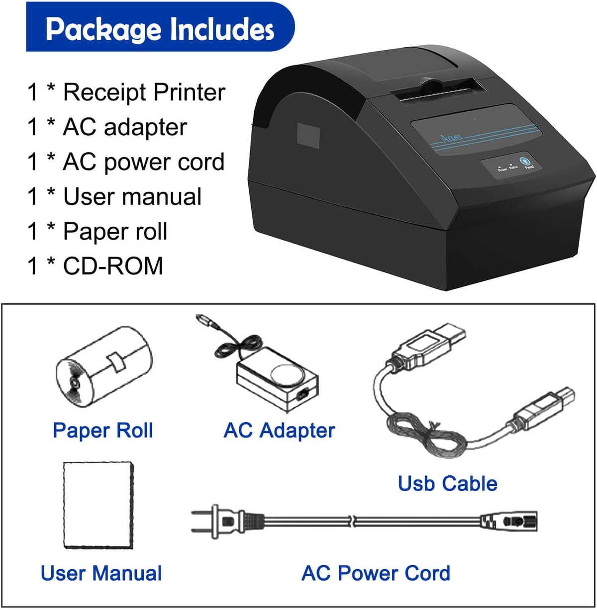 3'1/8 Direct Thermal Receipt Printer 80mm USB Port D5053