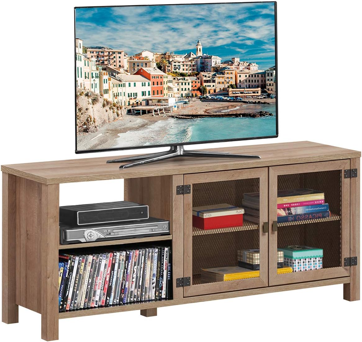 Wooden TV Stand with 2 Shelves and Cabinet C1116