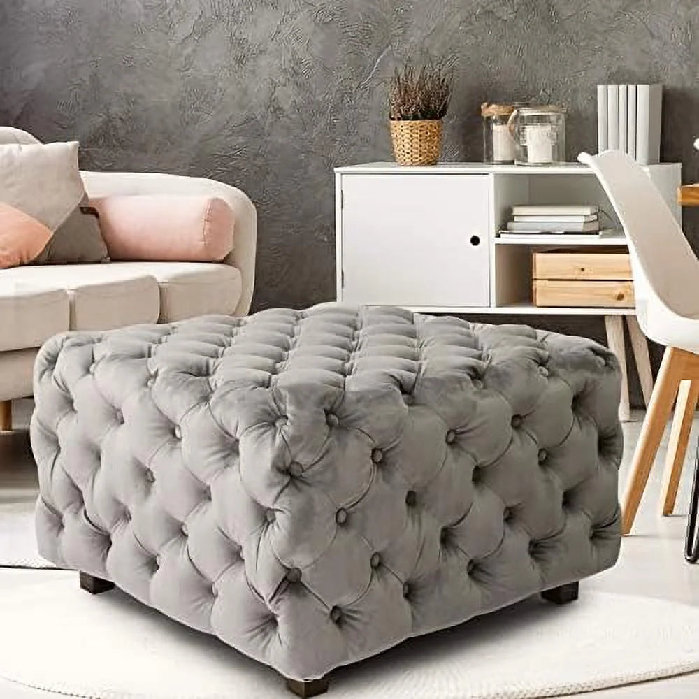 Gray Velvet Square Ottoman R26431