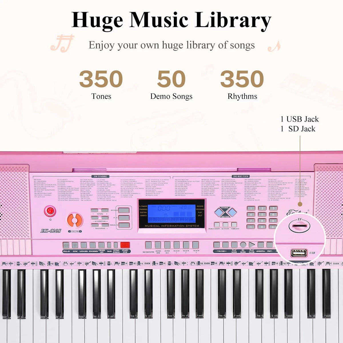 Pink 61 Keys Digital Piano with Stand Bench Q90167