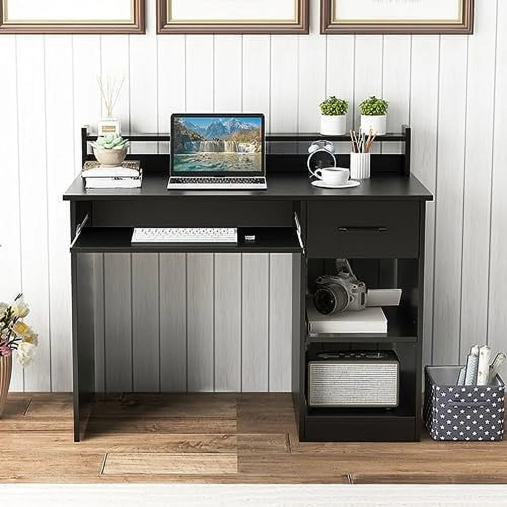 Computer Desk with Drawers, Hutch, Keyboard Tray & Adjustable D105001