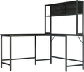 55 Inch L Shaped Computer Desk with Hutch, Black L1338