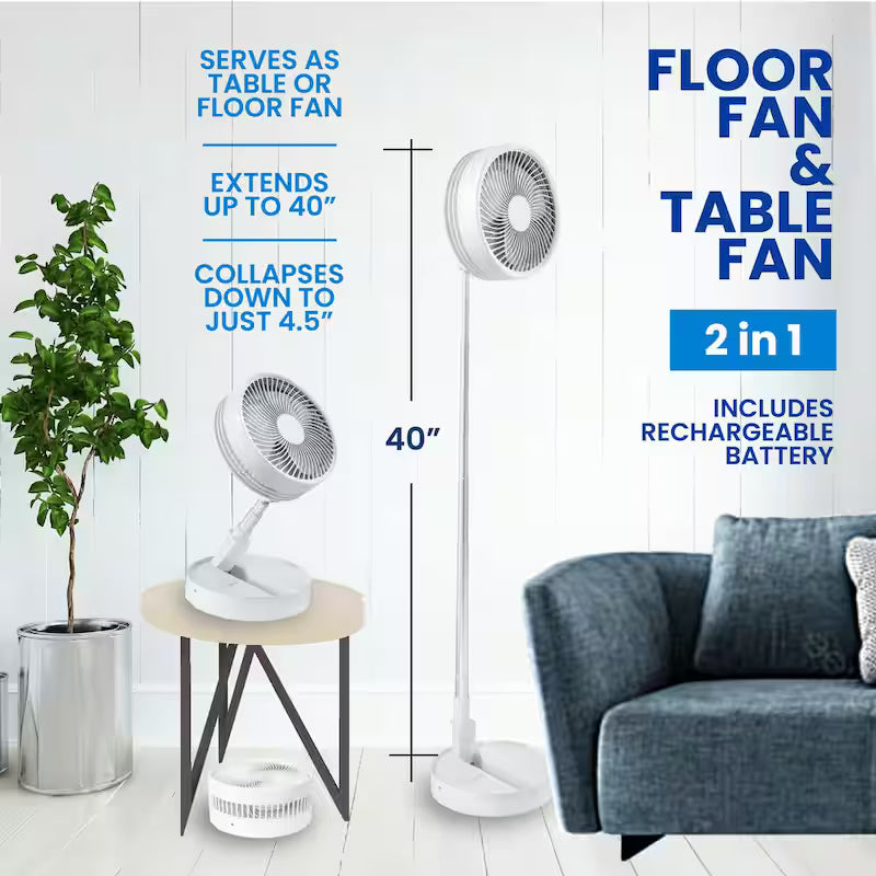 2-in-1 Adjustable-Height 40 in. Portable Rechargeable 3-Modes Pedestal Fan U5951