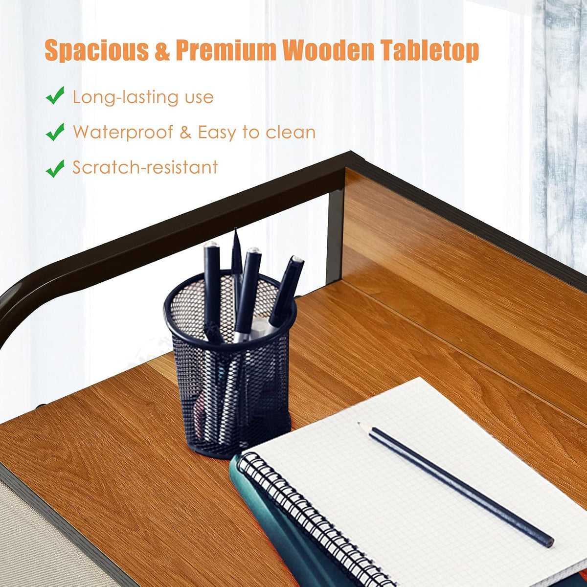 4 Drawer Fabric Dresser with Steel Frame and Wooden Top H1698