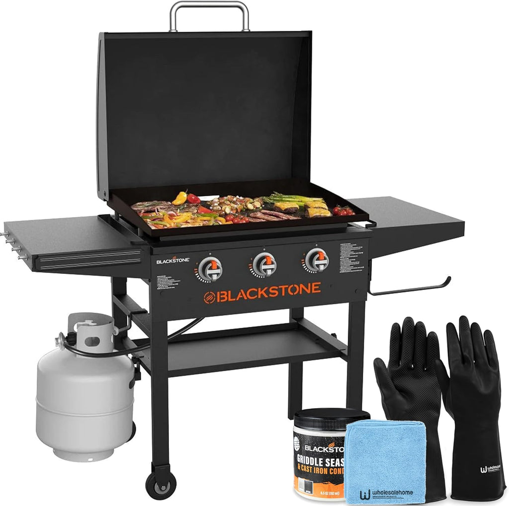 28 Inch Blackstone Griddle with Hood 3-Burner Outdoor Flat Top Grill Q600