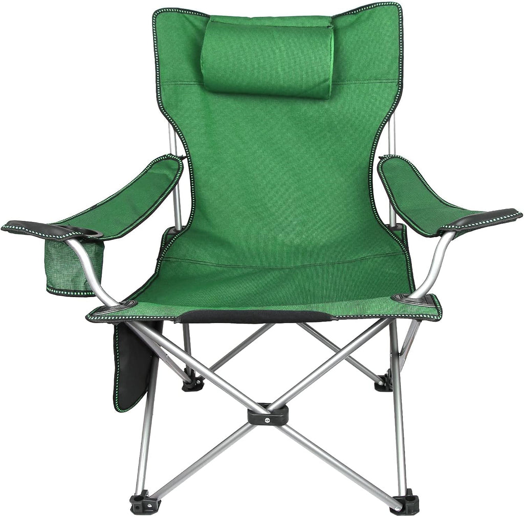 Folding Adjustable Recliner Camping Chair with Headrest Cup Holders Side Pocket Black L5343