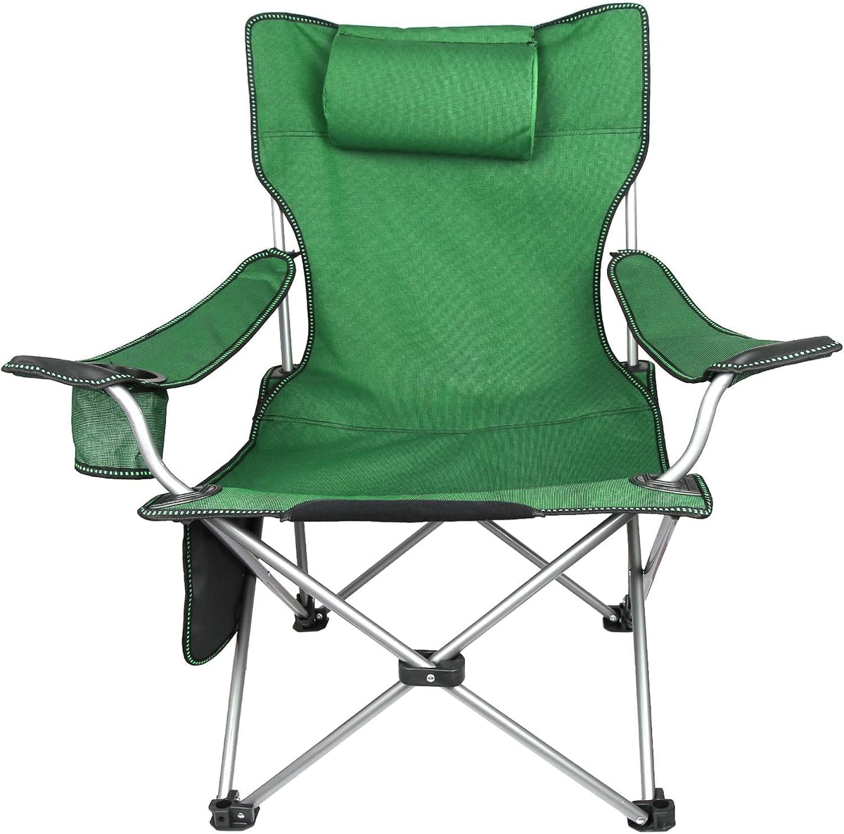 Folding Adjustable Recliner Camping Chair with Headrest Cup Holders Side Pocket Black L5343