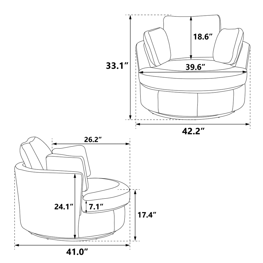 Ivory Boucle Oversized Swivel Accent Barrel Chair U627