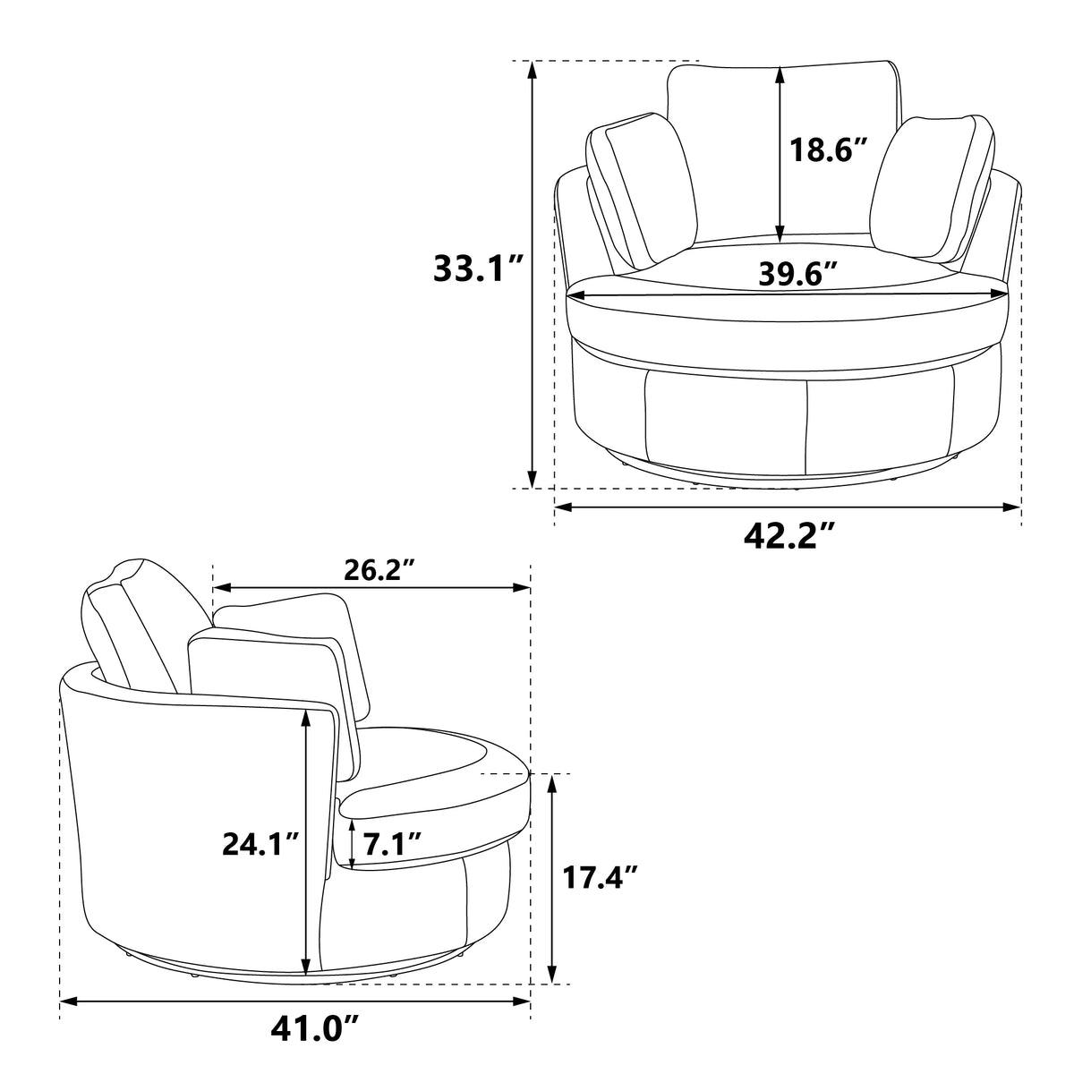 Ivory Boucle Oversized Swivel Accent Barrel Chair U627