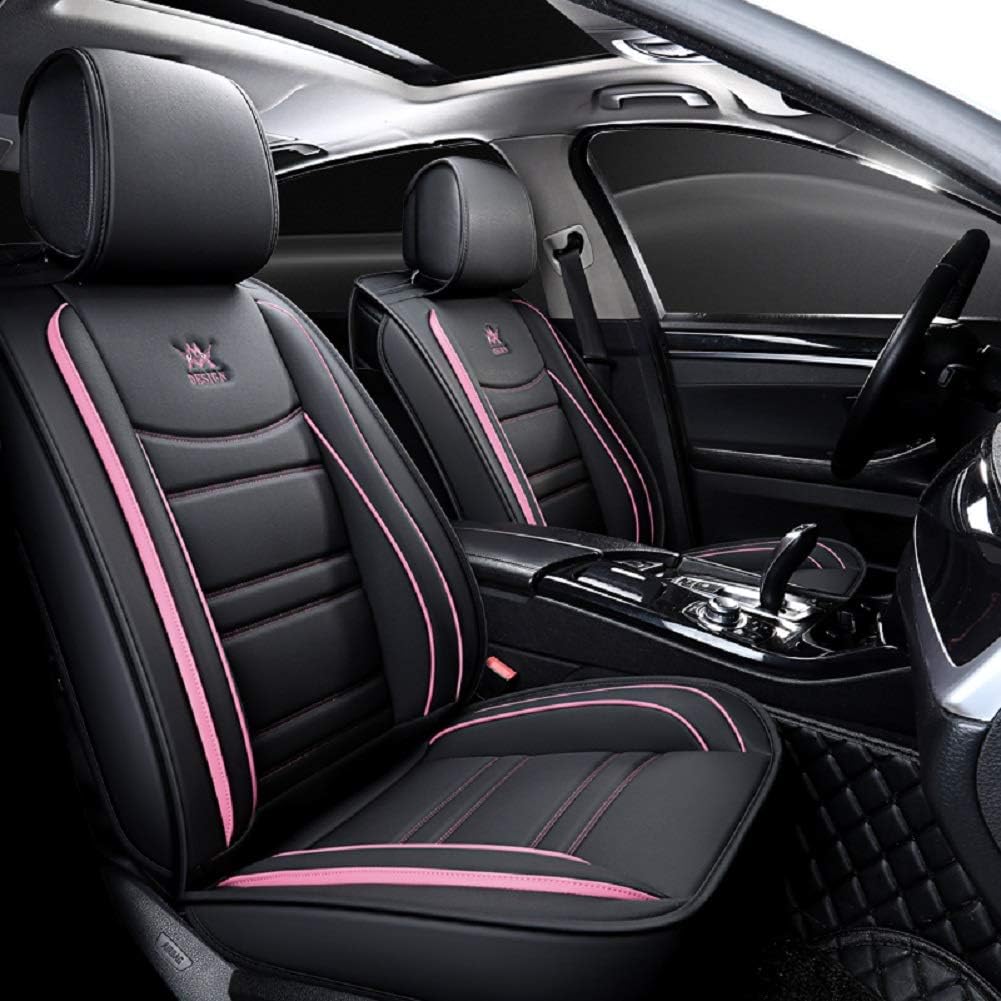 Leather Car Seat Covers 5 Seats Full Set Black Pink E580021
