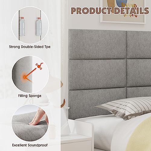 Gray 3D Soundproof Wall Panels Full Size Headboard (6 Panels, 10" x 24") H340451