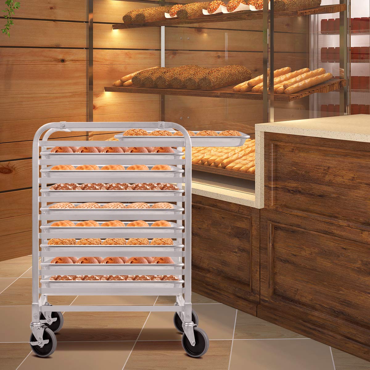 10 Tier Aluminum Bakery Rack with Lockable Casters N118089