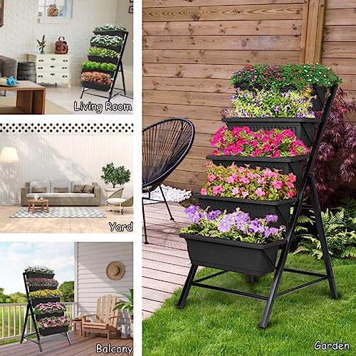 5-Tier Elevated Garden Bed with 5 Planter Boxes (Black) O973495