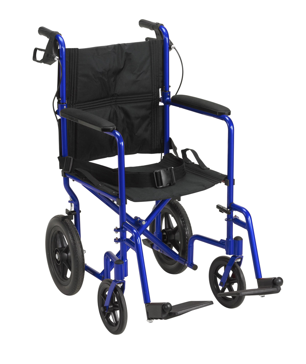 Blue 19" Seat Lightweight Transport Wheelchair with Hand Brakes P764495