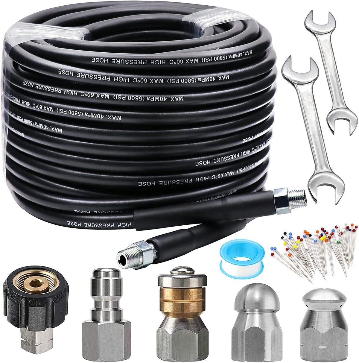 100FT 1/4 Inch NPT 5800PSI Sewer Jetter Kit with Nozzle Y917386