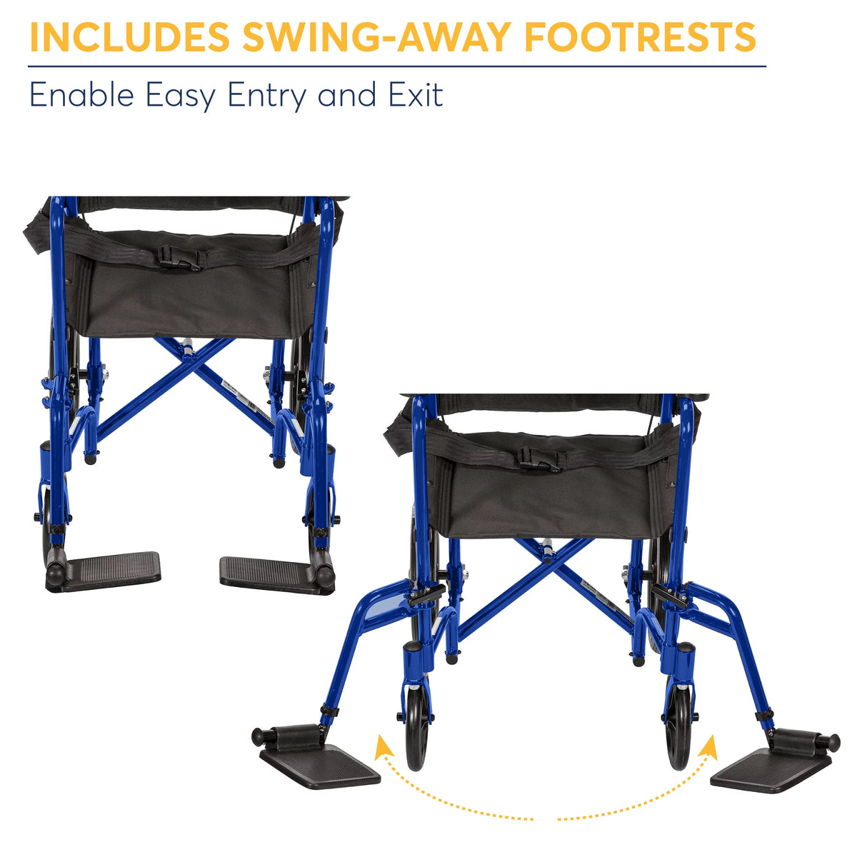 Blue 19" Seat Lightweight Transport Wheelchair with Hand Brakes P764495