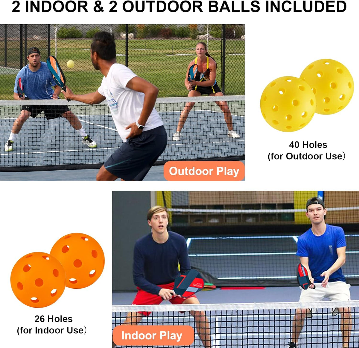 Set of 4 Lightweight Pickleball Paddles with Carry Bag D61811