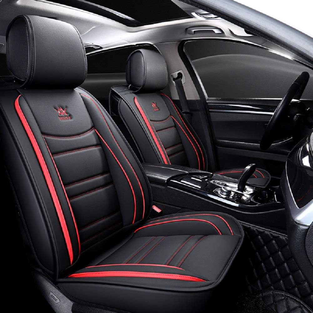 Leather Car Seat Covers 5 Seats Full Set Black Pink E580021